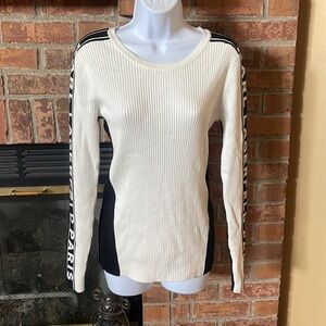 NWT Karl Lagerfeld Paris Logo Sleeve White Cream Core Sweater L1TSS785